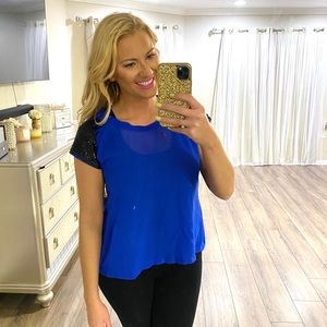 Royal Blue Black‎ Sequin Sleeve Top 💙